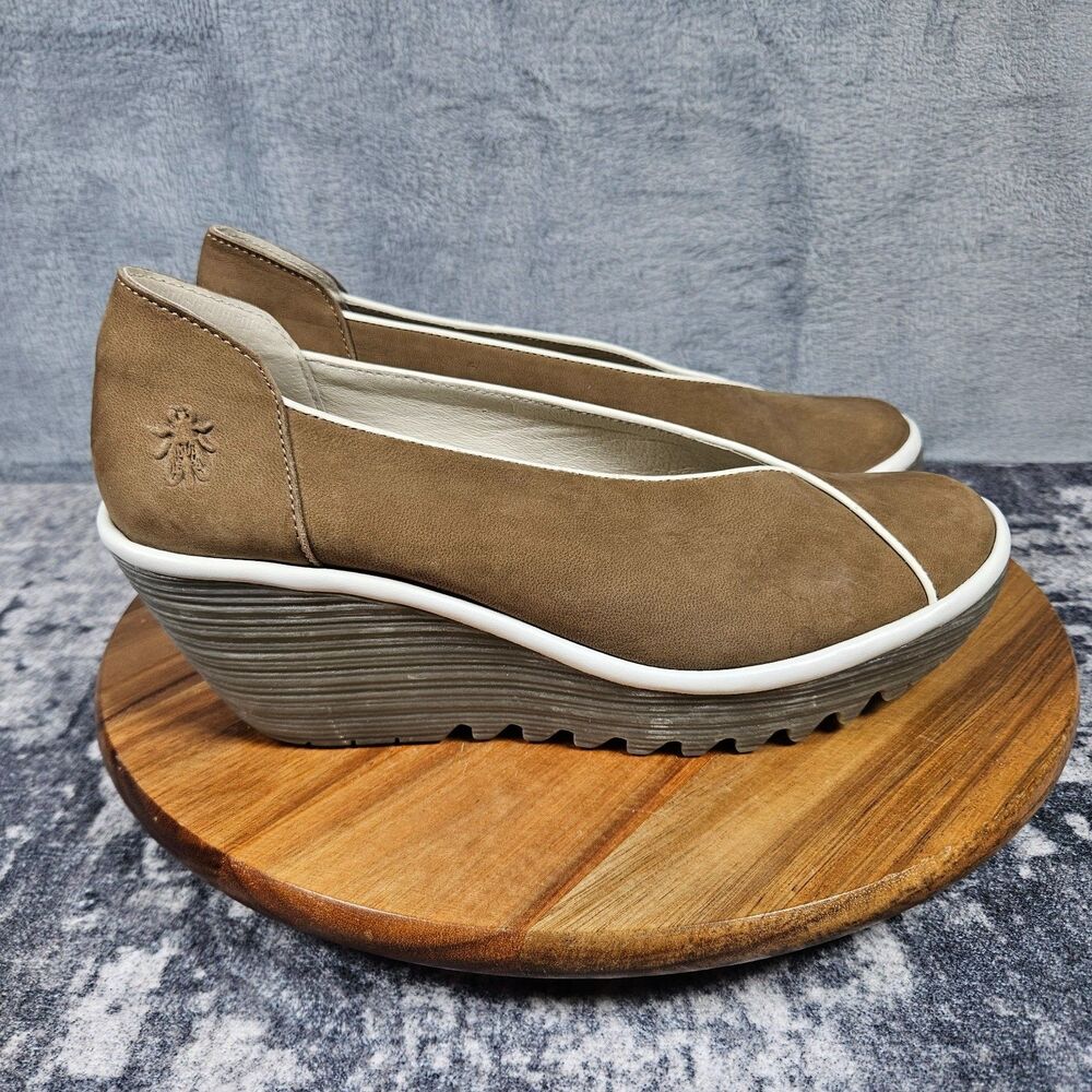 Fly London Yuca Fly Brown Leather Wedge Platform Pumps Women's EU 41/US 9.5-10